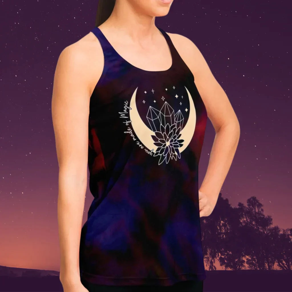 CELESTIAL WILDFLOWERS TANK RACERBACK FOR WOMEN - Flowy Racerback Tank Top - AOP