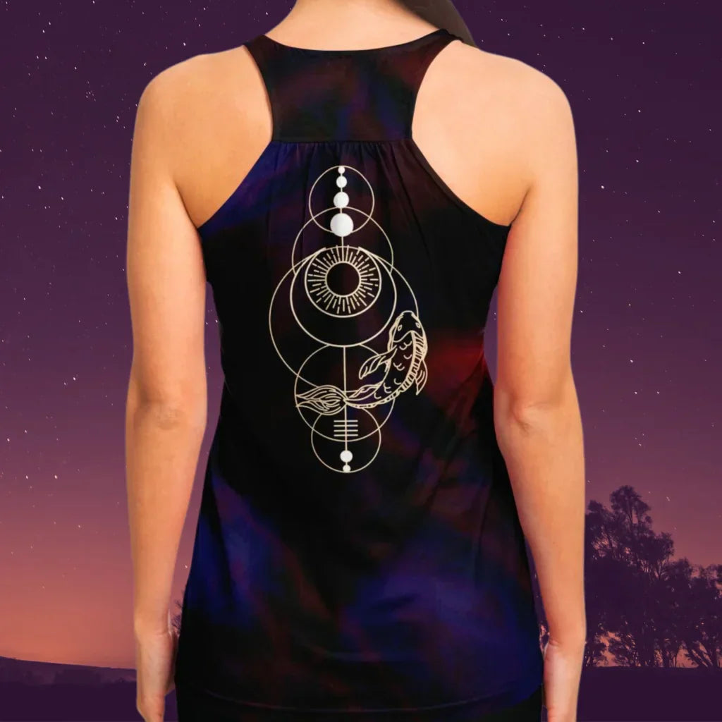 CELESTIAL WILDFLOWERS TANK RACERBACK FOR WOMEN - Flowy Racerback Tank Top - AOP