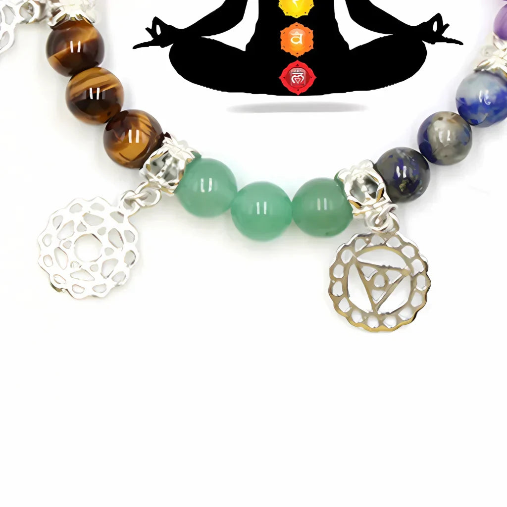 CHAKRA BRACELET WITH YOGA SYMBOLS FOR ENERGY BALANCE - Silver - Bracelet