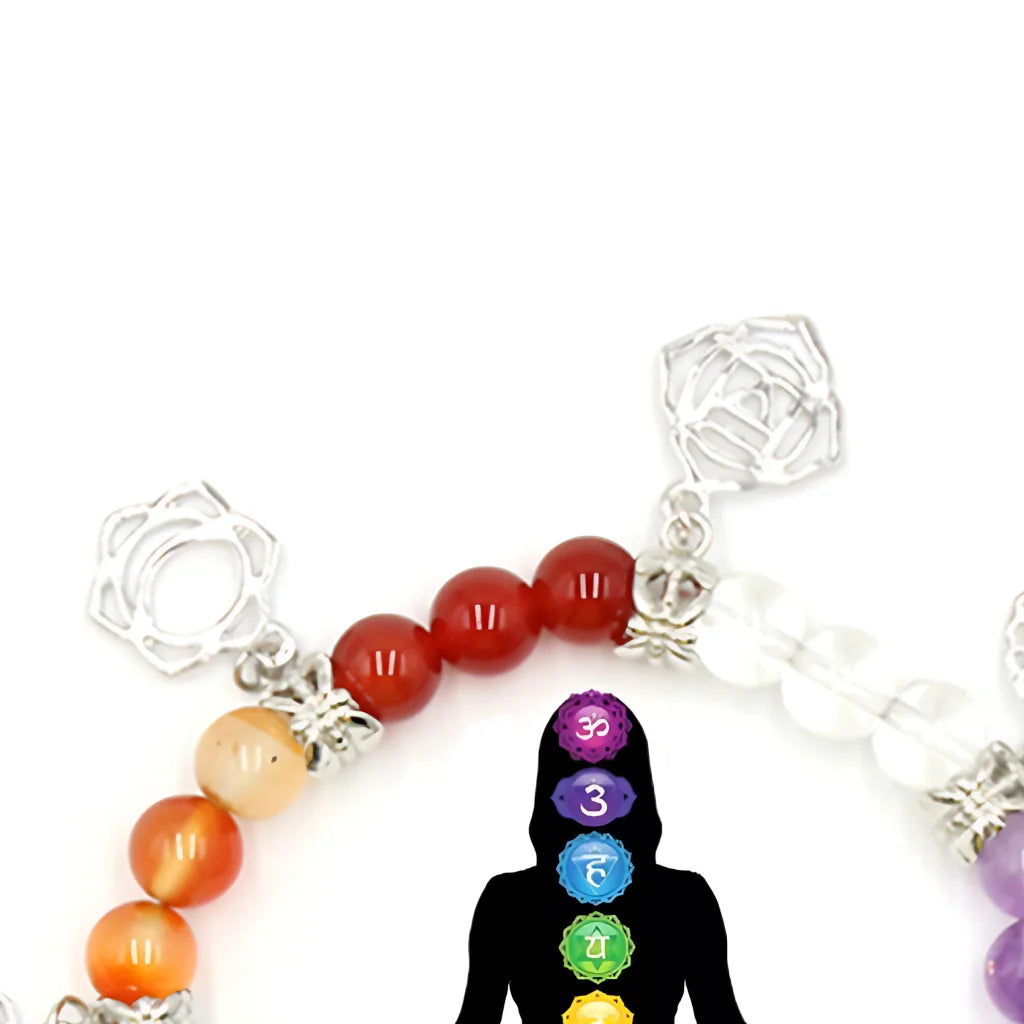 CHAKRA BRACELET WITH YOGA SYMBOLS FOR ENERGY BALANCE - Silver - Bracelet