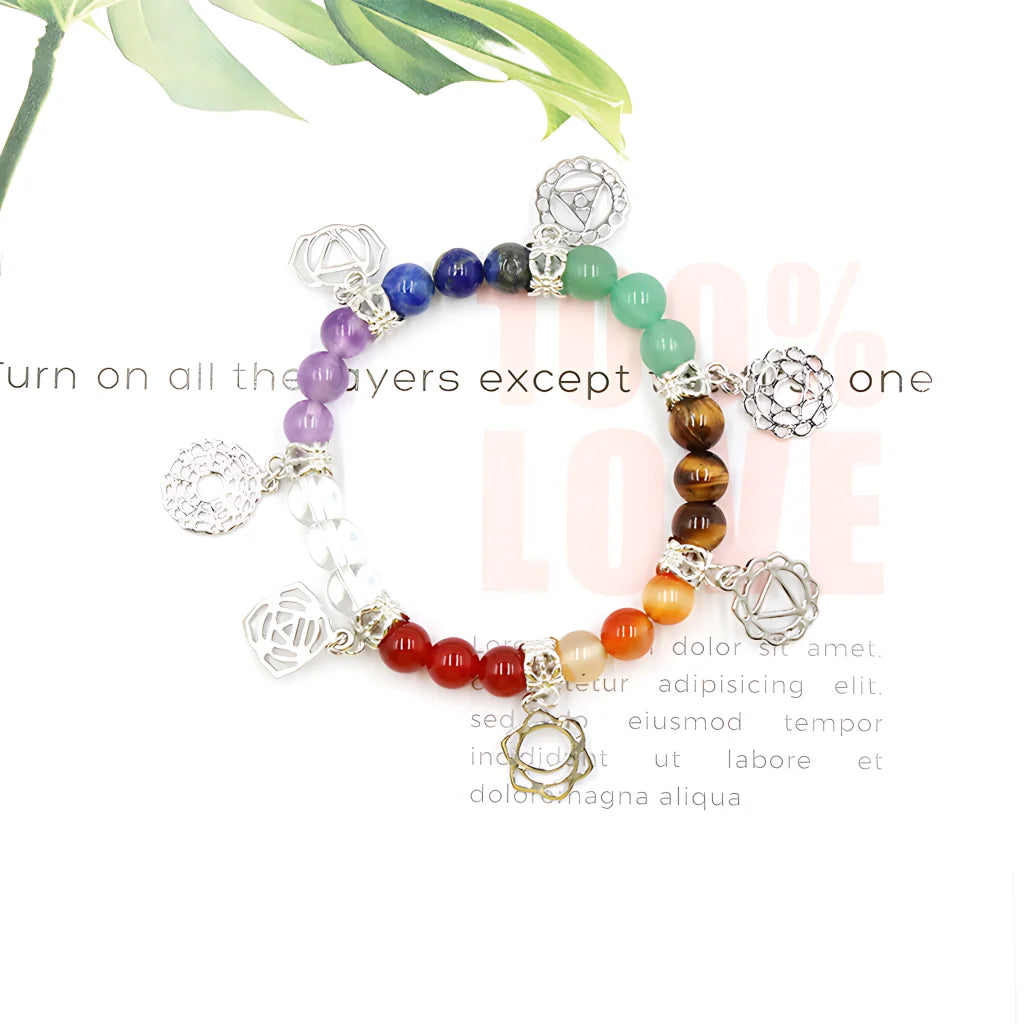 CHAKRA BRACELET WITH YOGA SYMBOLS FOR ENERGY BALANCE - Silver - Bracelet