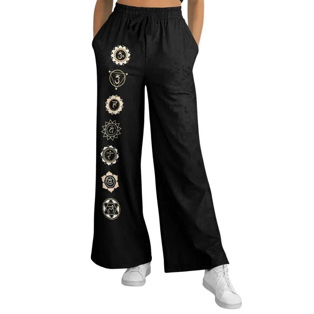 Chakra Energy Flared Joggers – Symbolic Black Base - XS
