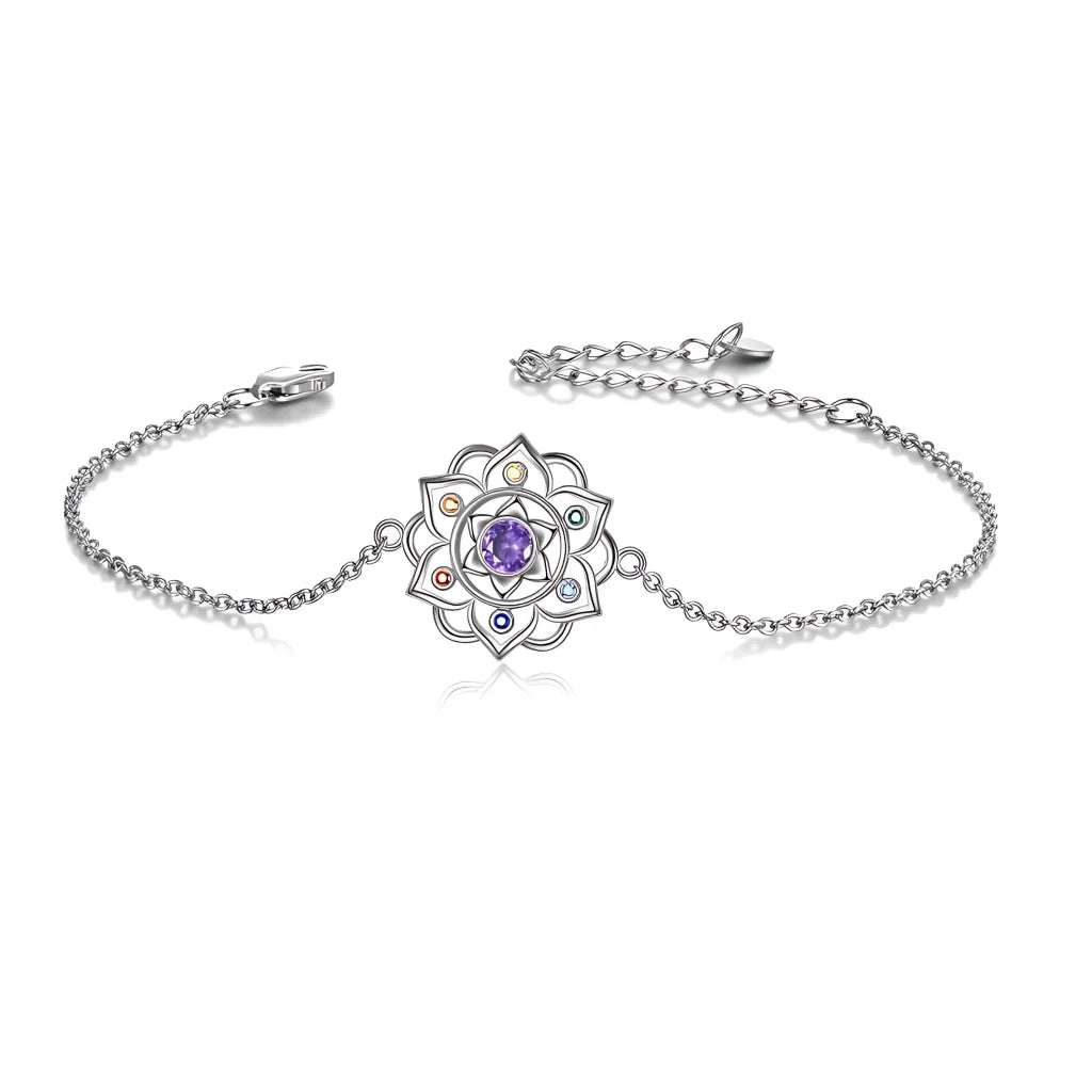 CHAKRA LOTUS PENDANT YOGA BRACELET IN STERLING SILVER - Silver - Bracelet