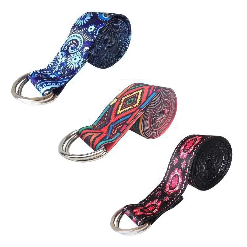 COLORED PRINTED STRETCH STRAP FOR YOGA AND FLEXIBILITY - Yoga Stretch Strap