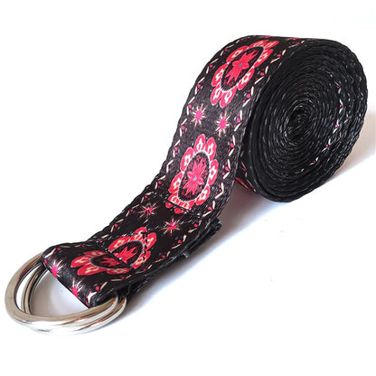 COLORED PRINTED STRETCH STRAP FOR YOGA AND FLEXIBILITY - Black - Yoga Stretch Strap