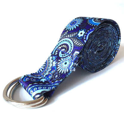 COLORED PRINTED STRETCH STRAP FOR YOGA AND FLEXIBILITY - Blue - Yoga Stretch Strap