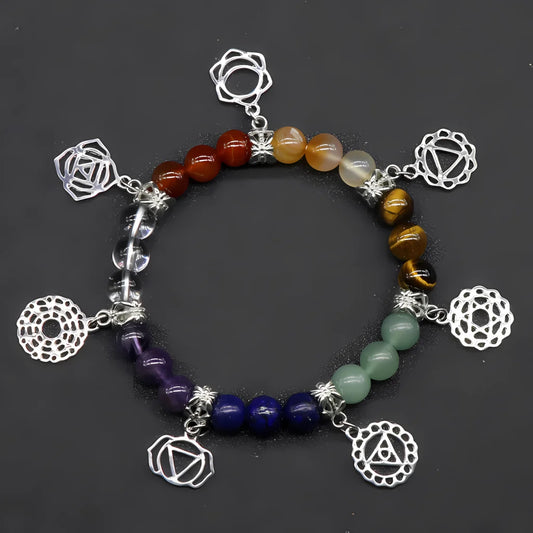 COLORFUL AGATE CRYSTAL SEVEN CHAKRA YOGA BRACELET - Style