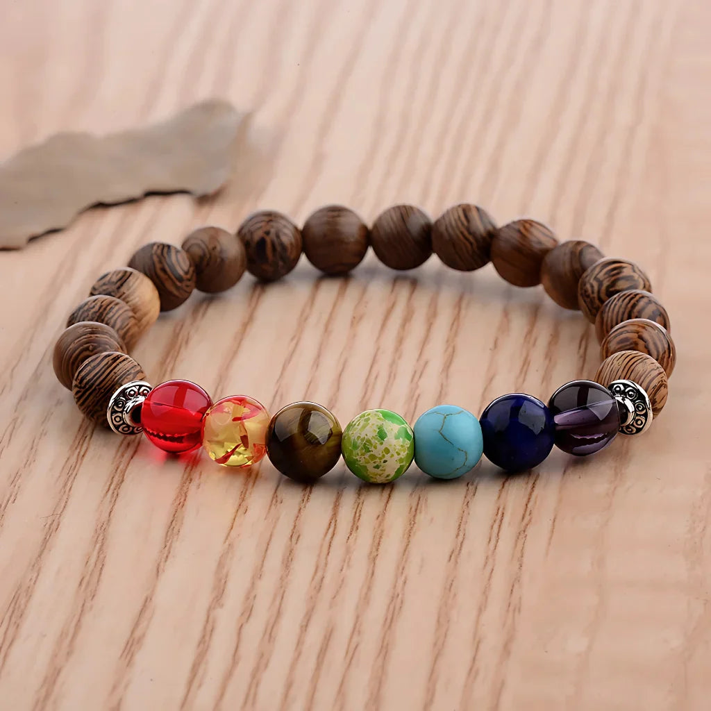 COLORFUL CHAKRA WOODEN BEAD WRAP BRACELET FOR SPIRITUALITY - Bracelet