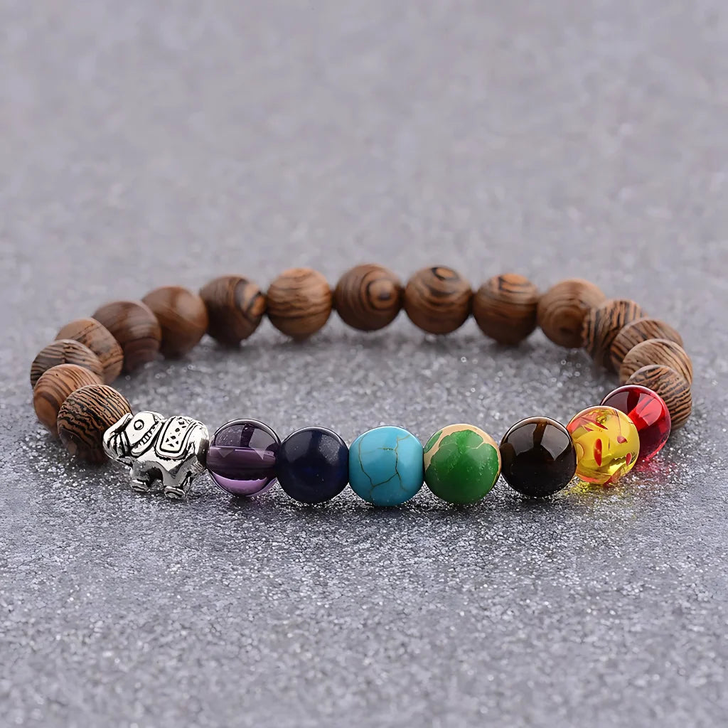 COLORFUL CHAKRA WOODEN BEAD WRAP BRACELET FOR SPIRITUALITY - Bracelet