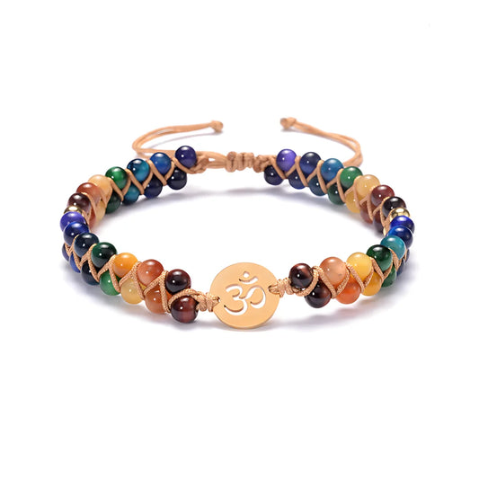 COLORFUL TIGER EYE STONE OM BRACELET - Gold - Bracelet