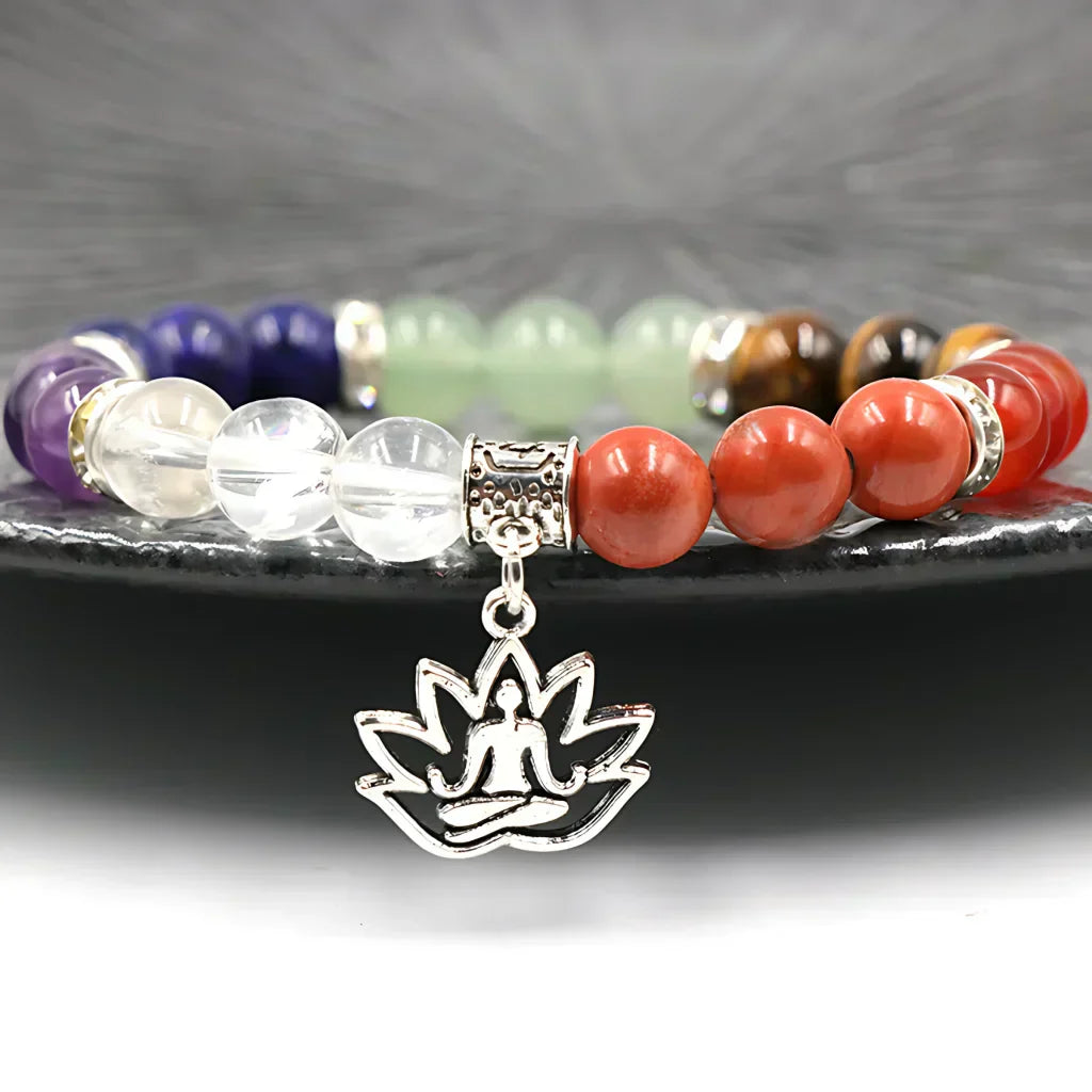 COLORFUL TUMBLED STONES BRACELET FOR SPIRITUAL BALANCE - Yoga Symbol Bracelet Set - Tumbled Stones