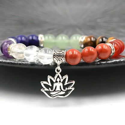 COLORFUL TUMBLED STONES BRACELET FOR SPIRITUAL BALANCE - Yoga Symbol Bracelet Set - Tumbled Stones