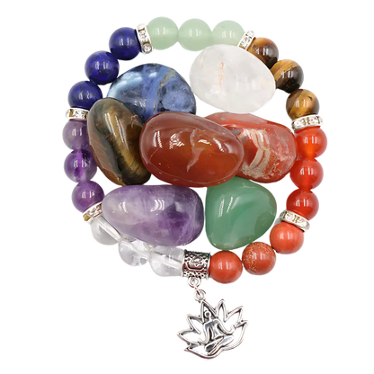 COLORFUL TUMBLED STONES BRACELET FOR SPIRITUAL BALANCE - Yoga Symbol Bracelet Set - Tumbled Stones