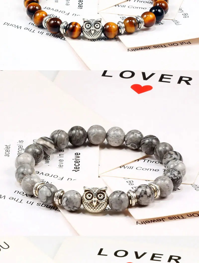 SPIRITUAL BEADED BRACELET WITH WISDOM OWL CHARM