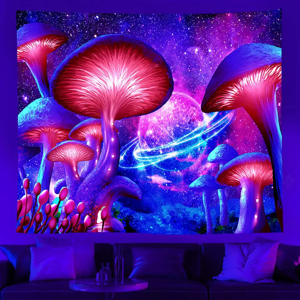 UV REACTIVE FLUORESCENT TAPESTRY WALL HANGING