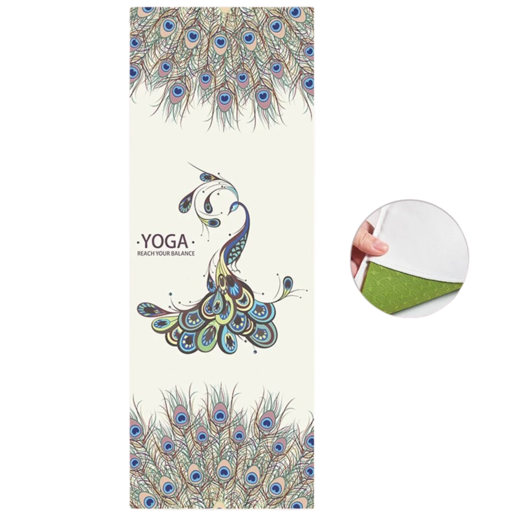 DOUBLE-FACED VELVET YOGA TOWEL - Peacock figure - Yoga Mat