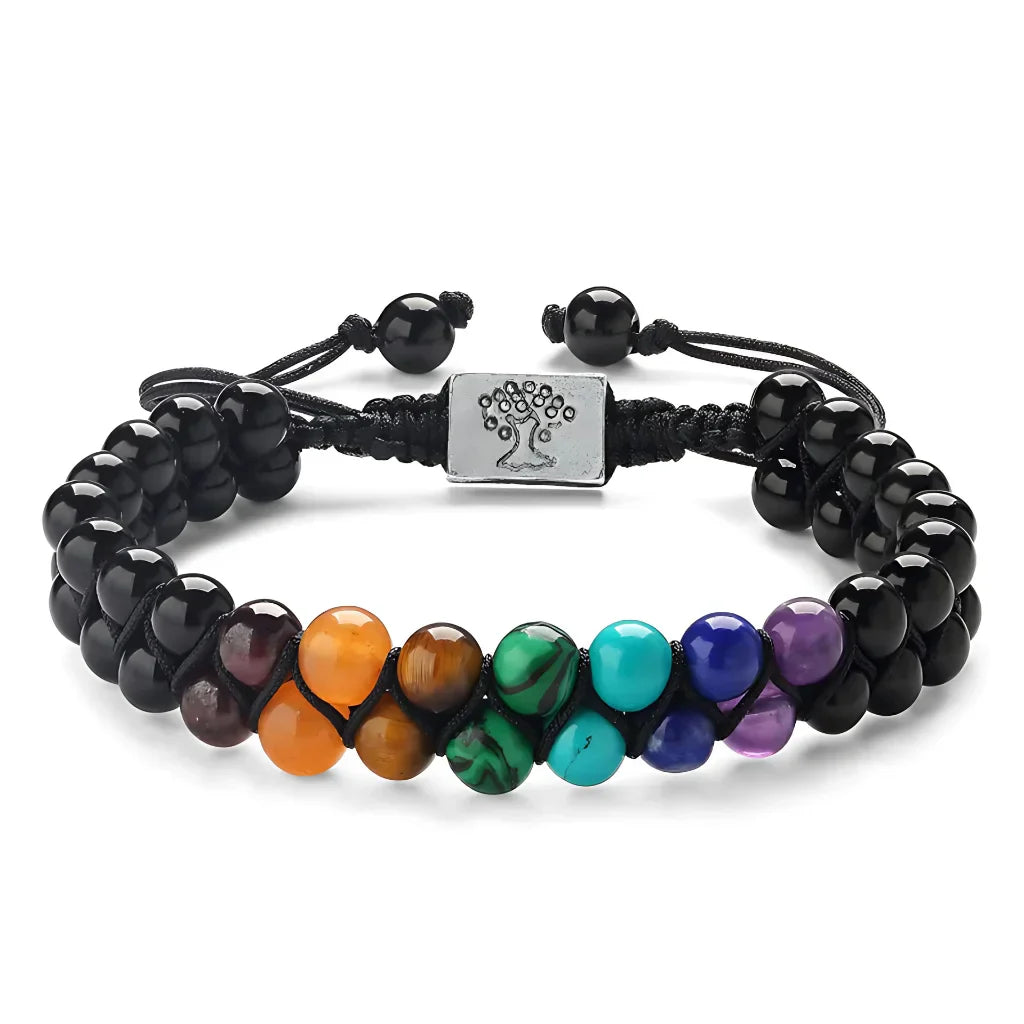 DOUBLE LAYERED 7 CHAKRA BEAD BRACELET FOR SPIRITUAL BALANCE - Black / 6mm - Bracelet