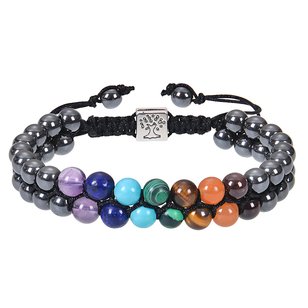 DOUBLE LAYERED 7 CHAKRA BEAD BRACELET FOR SPIRITUAL BALANCE - Black Magnet / 6mm - Bracelet