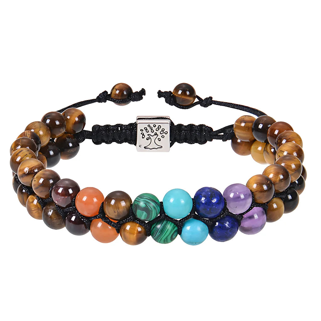 DOUBLE LAYERED 7 CHAKRA BEAD BRACELET FOR SPIRITUAL BALANCE - Brown / 6mm - Bracelet