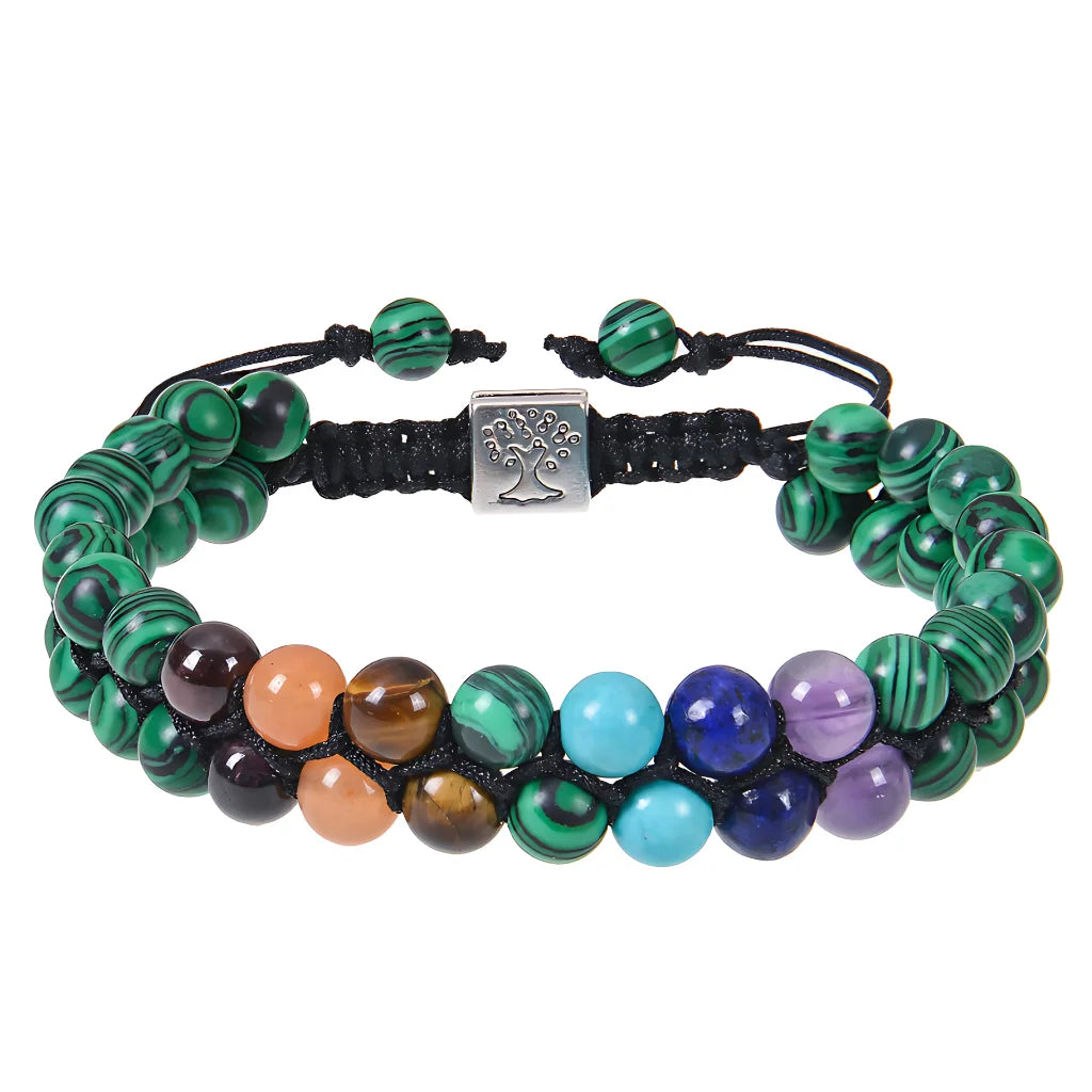 DOUBLE LAYERED 7 CHAKRA BEAD BRACELET FOR SPIRITUAL BALANCE - Dark Green / 6mm - Bracelet