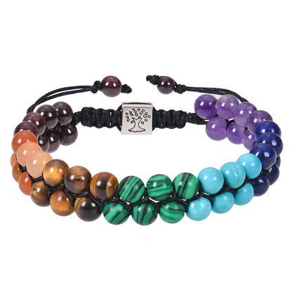 DOUBLE LAYERED 7 CHAKRA BEAD BRACELET FOR SPIRITUAL BALANCE - Multi Color / 6mm - Bracelet