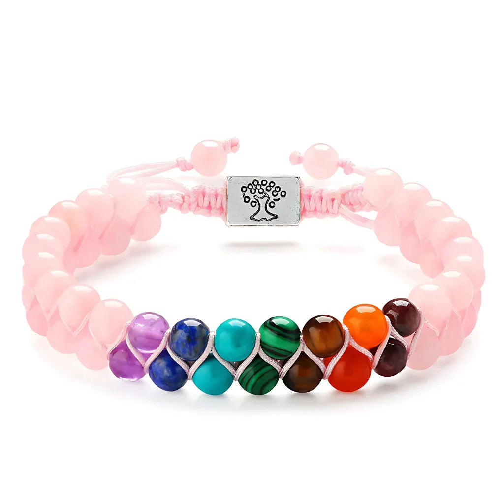 DOUBLE LAYERED 7 CHAKRA BEAD BRACELET FOR SPIRITUAL BALANCE - Pink / 6mm - Bracelet