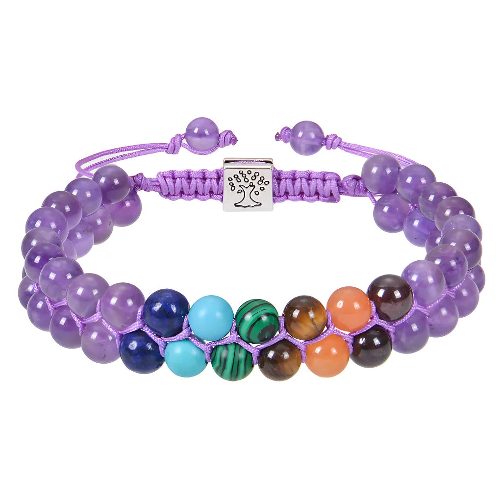 DOUBLE LAYERED 7 CHAKRA BEAD BRACELET FOR SPIRITUAL BALANCE - Purple / 6mm - Bracelet