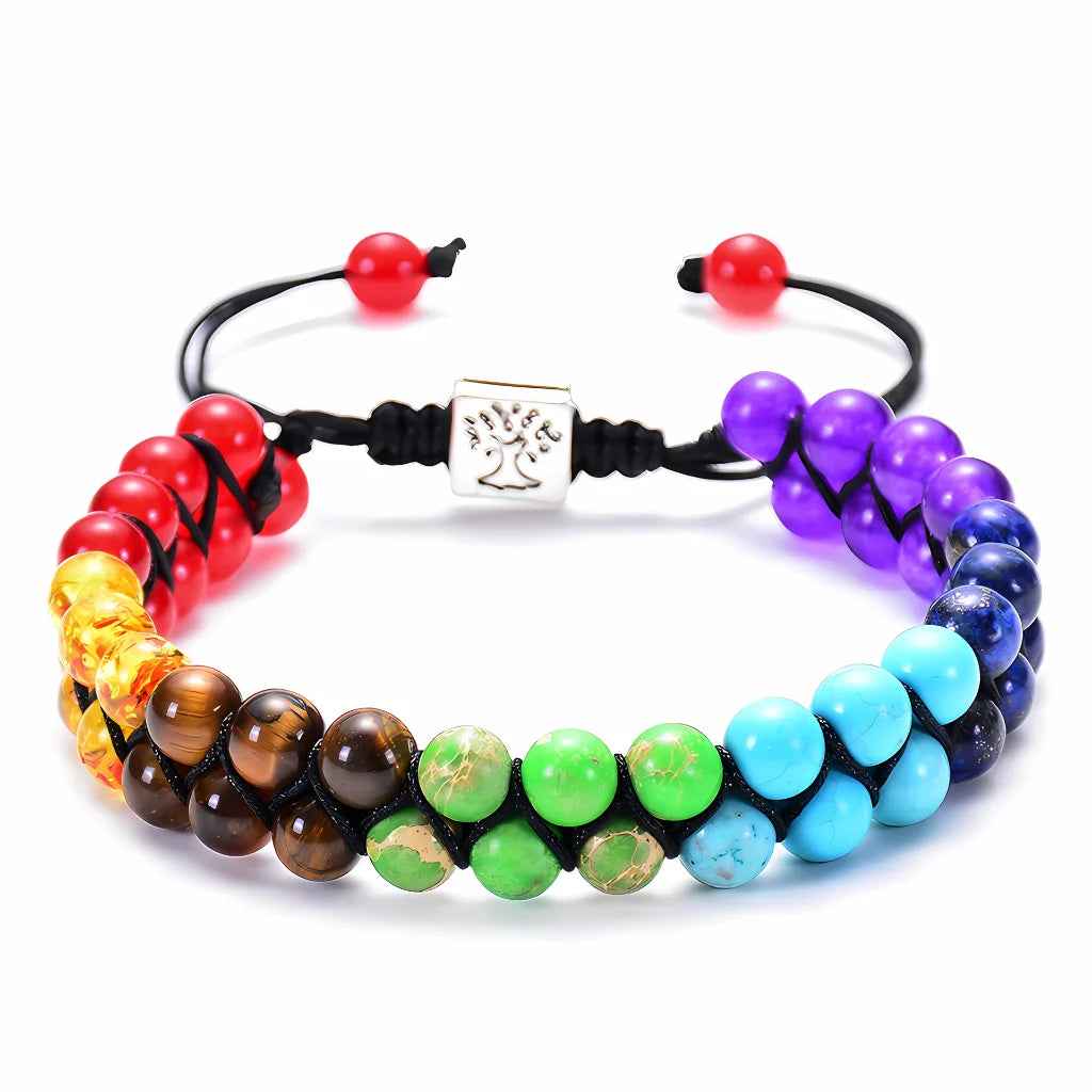 DOUBLE LAYERED 7 CHAKRA BEAD BRACELET FOR SPIRITUAL BALANCE - Rainbow / 6mm - Bracelet