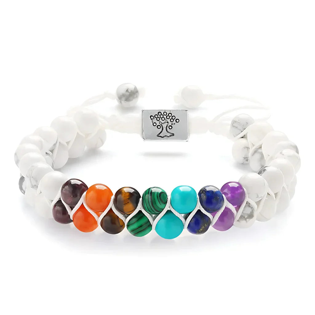 DOUBLE LAYERED 7 CHAKRA BEAD BRACELET FOR SPIRITUAL BALANCE - White / 6mm - Bracelet