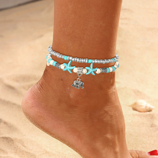 DOUBLE SEA STAR RICE BEAD ANKLET - Style A - Anklet