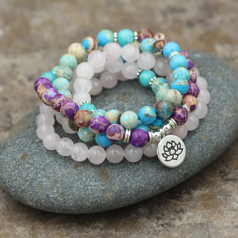 LOTUS PENDANT BEADED WRAP BRACELET FOR SPIRITUAL ENERGY