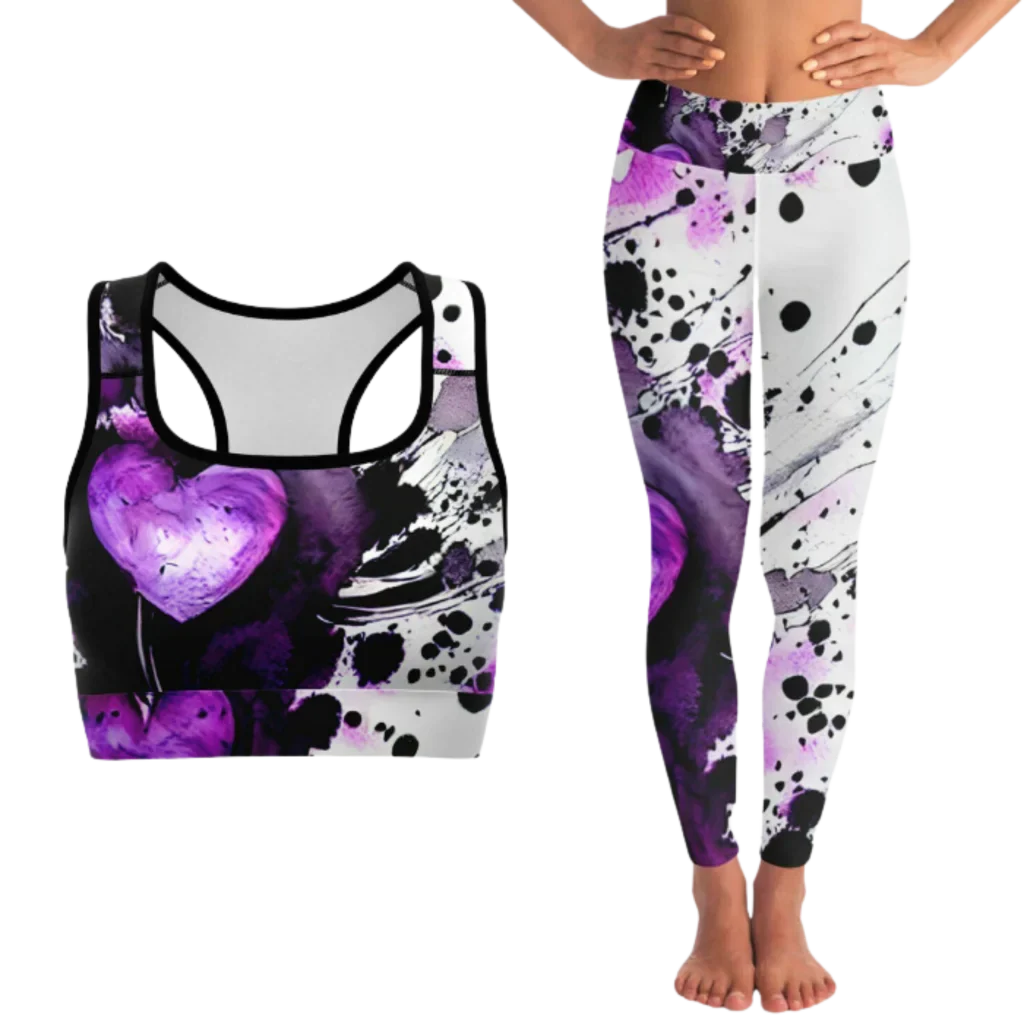 ELEVATE WITH PURPLE HEART ARTWORK YOGA OUTFIT SET - XS / XS