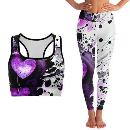 ELEVATE WITH PURPLE HEART ARTWORK YOGA OUTFIT SET - XS / XS