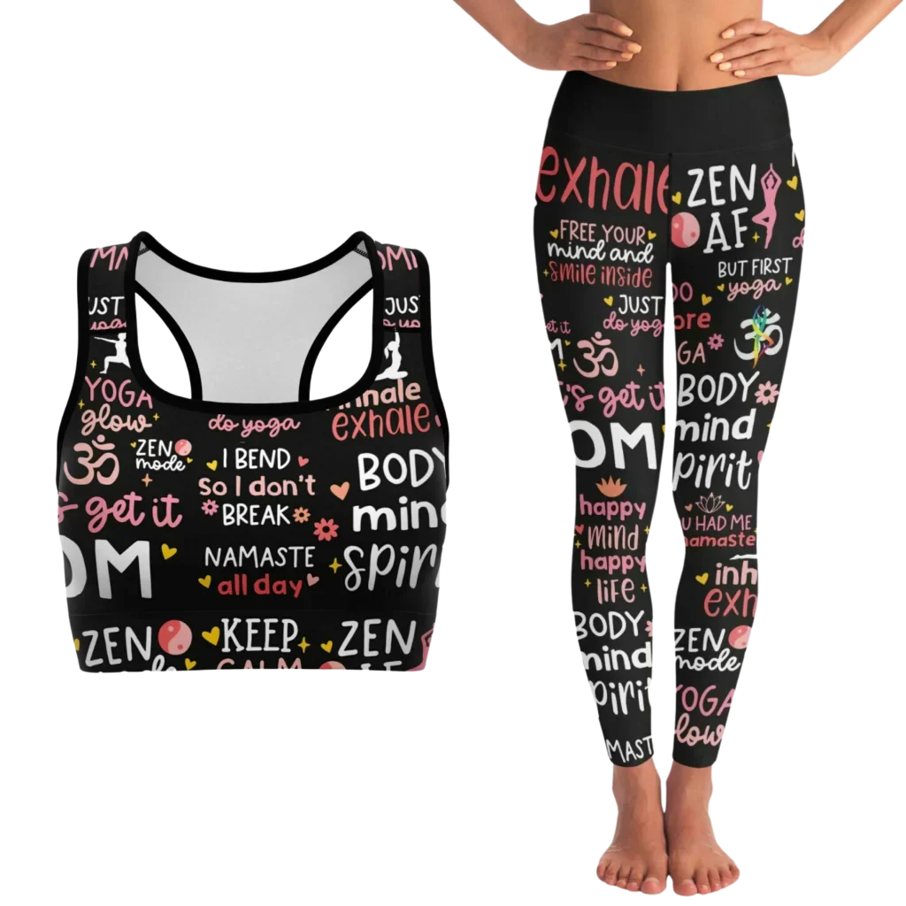 EMPOWERING MATCHING YOGA SET WITH INSPIRING YOGA QUOTES - XS / XS - yoga-leggings-sports-bra-set