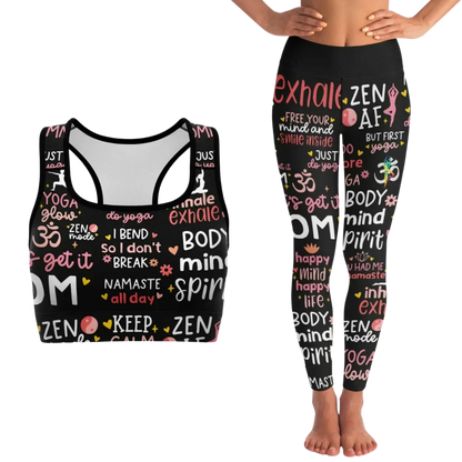 EMPOWERING MATCHING YOGA SET WITH INSPIRING YOGA QUOTES - XS / XS - yoga-leggings-sports-bra-set