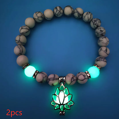 ENERGY LUMINOUS LOTUS YOGA GEMSTONE BRACELET WITH CHARM - Style B 2pcs - Bracelet