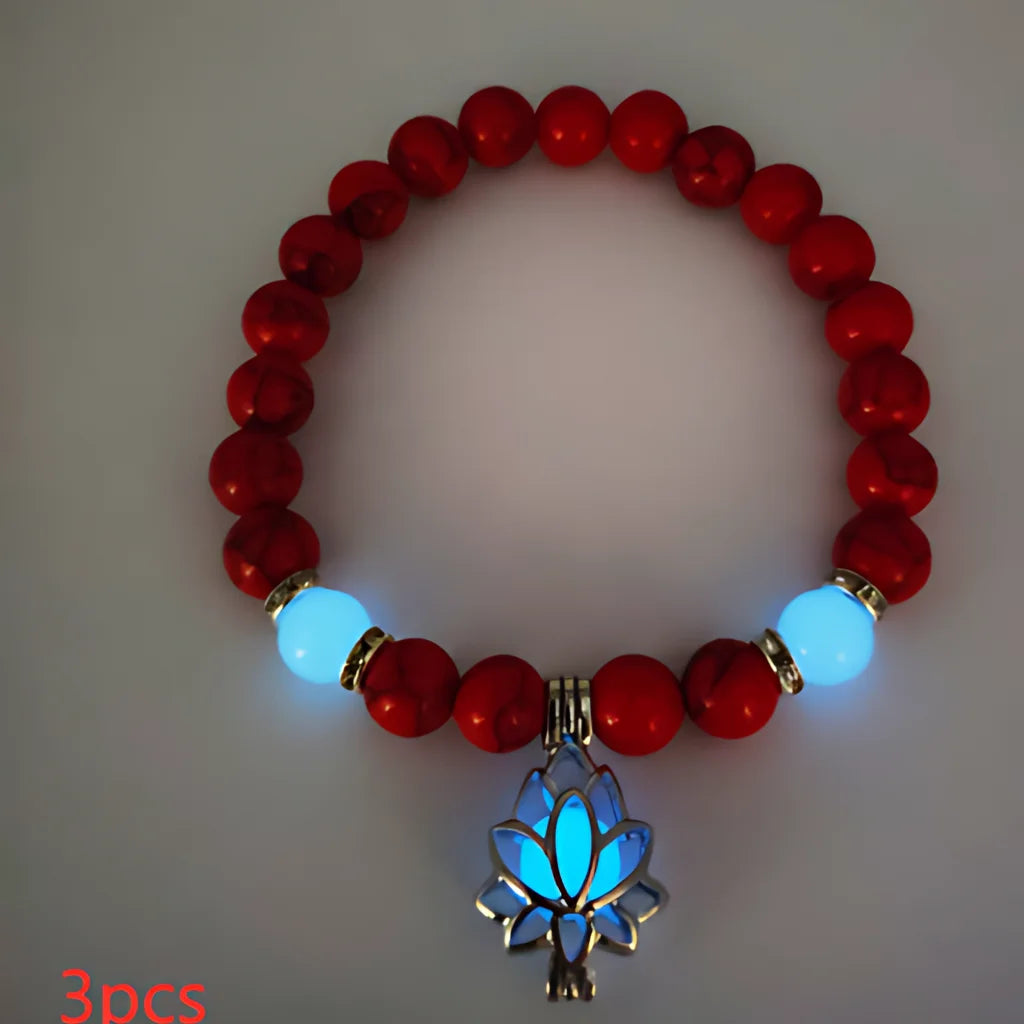 ENERGY LUMINOUS LOTUS YOGA GEMSTONE BRACELET WITH CHARM - Style C 3pcs - Bracelet