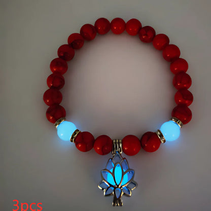 ENERGY LUMINOUS LOTUS YOGA GEMSTONE BRACELET WITH CHARM - Style C 3pcs - Bracelet