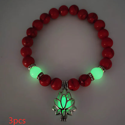 ENERGY LUMINOUS LOTUS YOGA GEMSTONE BRACELET WITH CHARM - Style D 3pcs - Bracelet