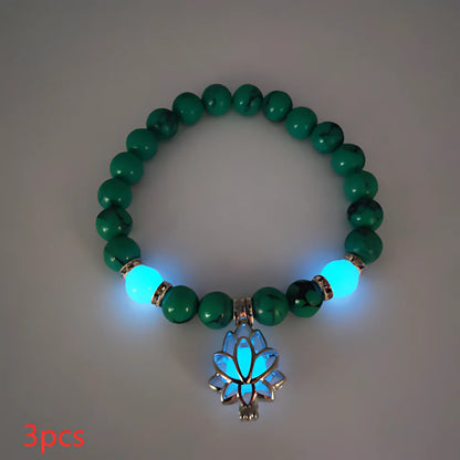 ENERGY LUMINOUS LOTUS YOGA GEMSTONE BRACELET WITH CHARM - Style E 3pcs - Bracelet