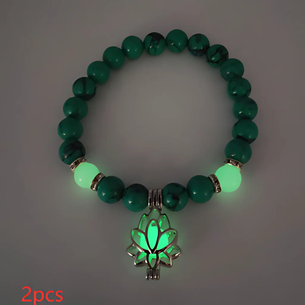 ENERGY LUMINOUS LOTUS YOGA GEMSTONE BRACELET WITH CHARM - Style F 2pcs - Bracelet