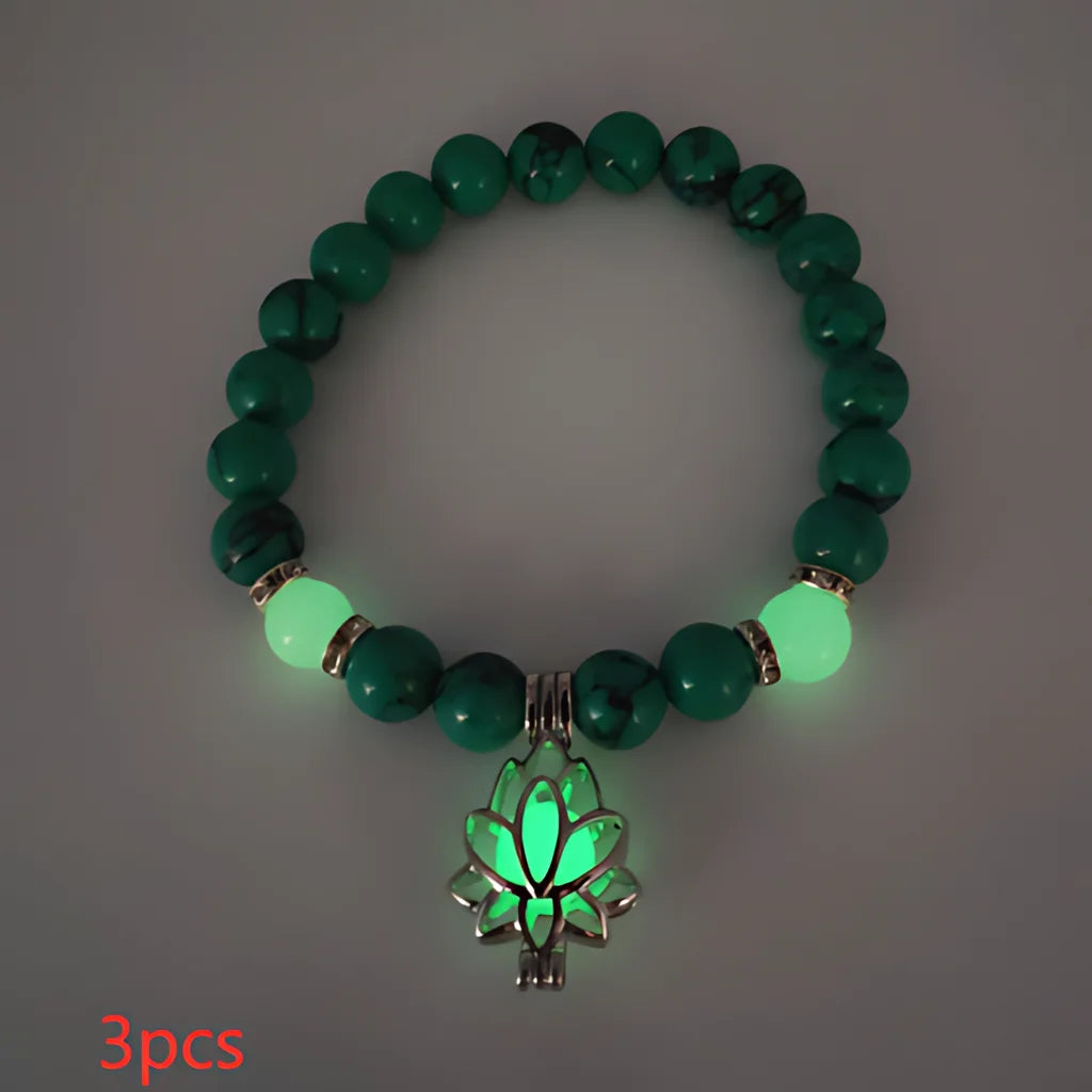 ENERGY LUMINOUS LOTUS YOGA GEMSTONE BRACELET WITH CHARM - Style F 3pcs - Bracelet