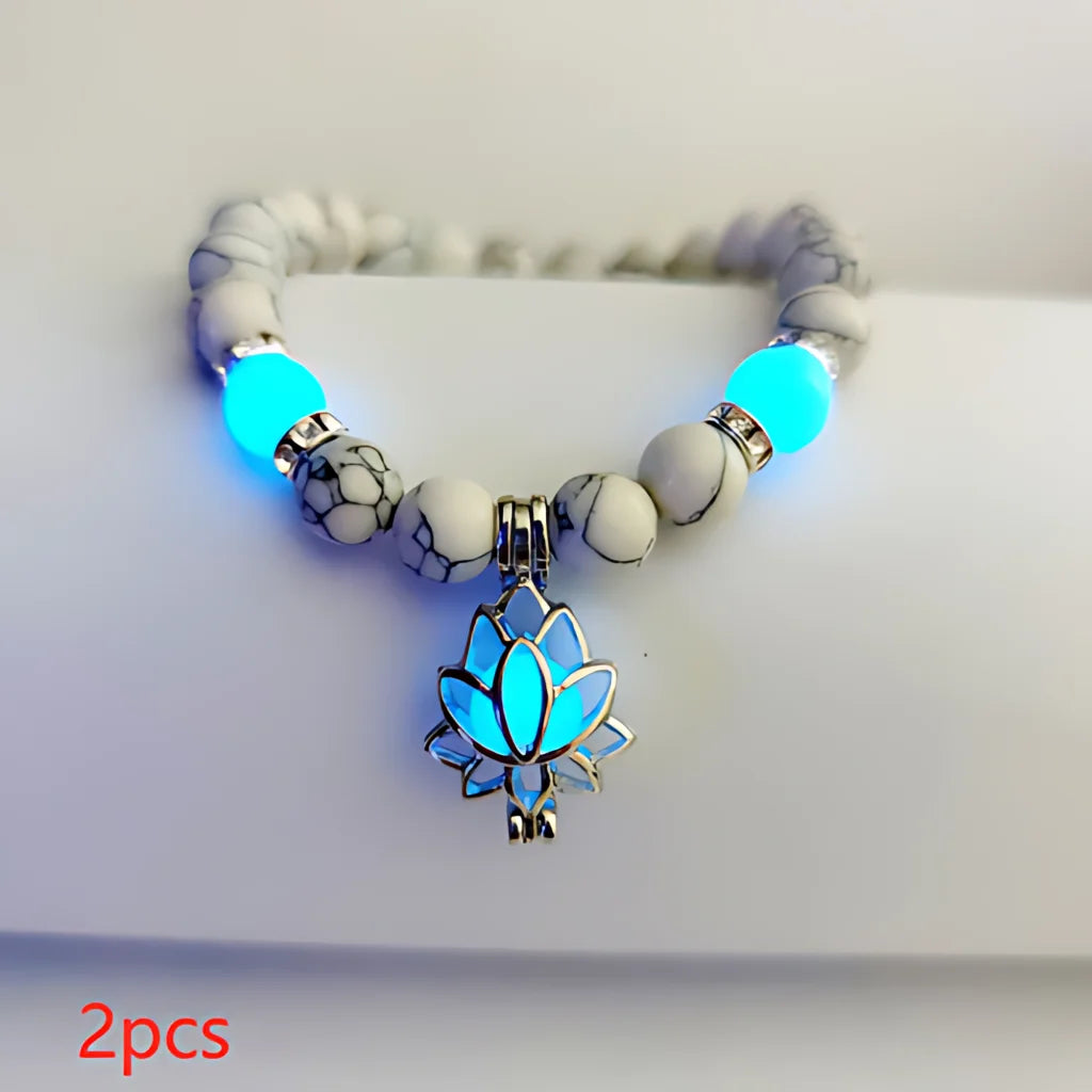 ENERGY LUMINOUS LOTUS YOGA GEMSTONE BRACELET WITH CHARM - Style G 2pcs - Bracelet