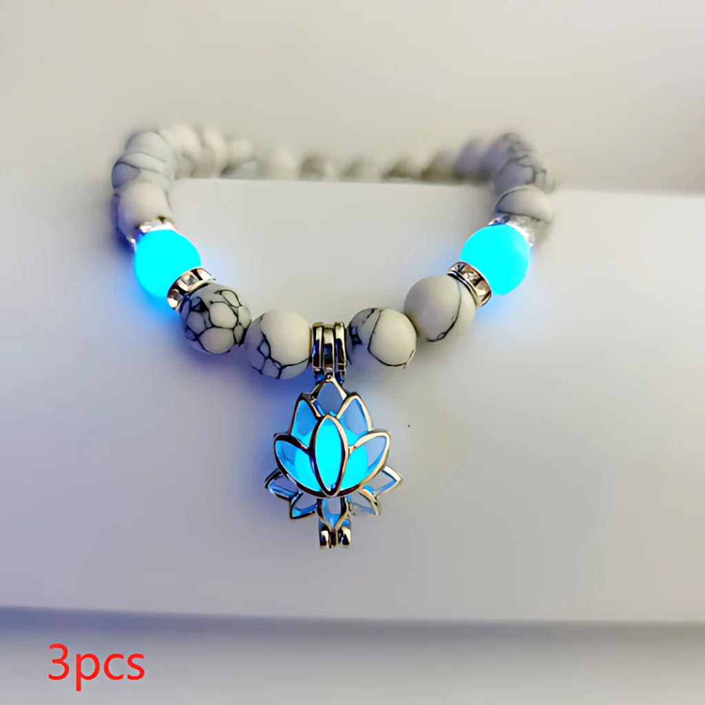 ENERGY LUMINOUS LOTUS YOGA GEMSTONE BRACELET WITH CHARM - Style G 3pcs - Bracelet