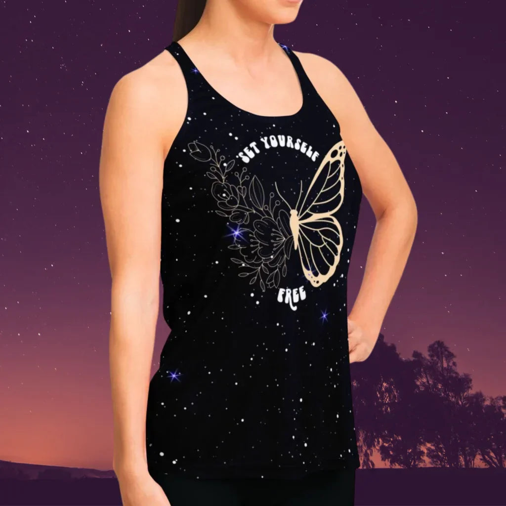 FLORAL BUTTERFLY RACERBACK YOGA TANK FOR WOMEN - Flowy