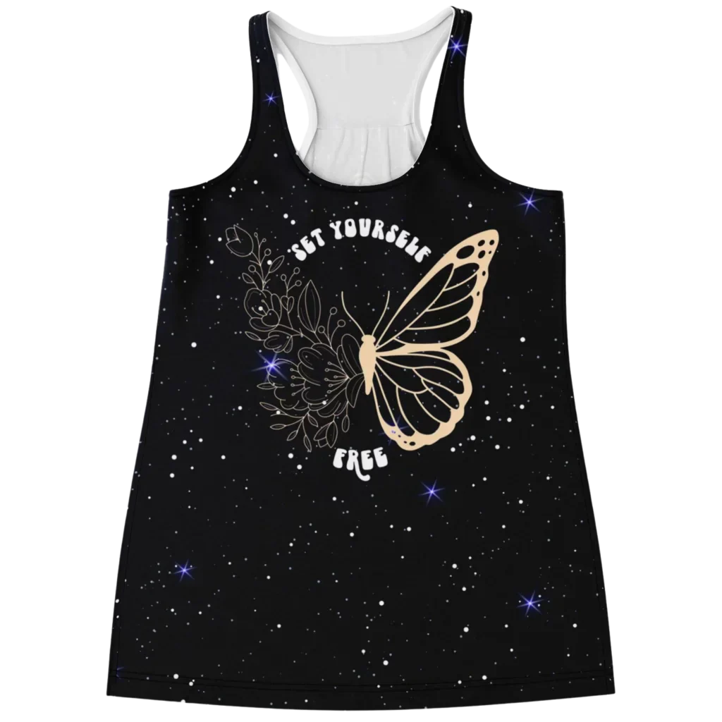 FLORAL BUTTERFLY RACERBACK YOGA TANK FOR WOMEN - XS - Flowy