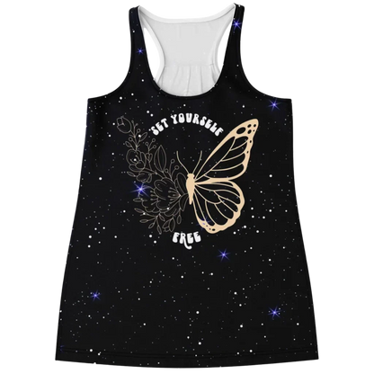 FLORAL BUTTERFLY RACERBACK YOGA TANK FOR WOMEN - XS - Flowy