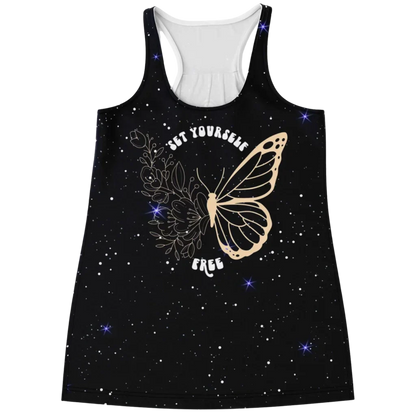 FLORAL BUTTERFLY TANK RACERBACK – YOGA TOP FOR WOMEN - XS - Flowy Racerback Tank Top - AOP