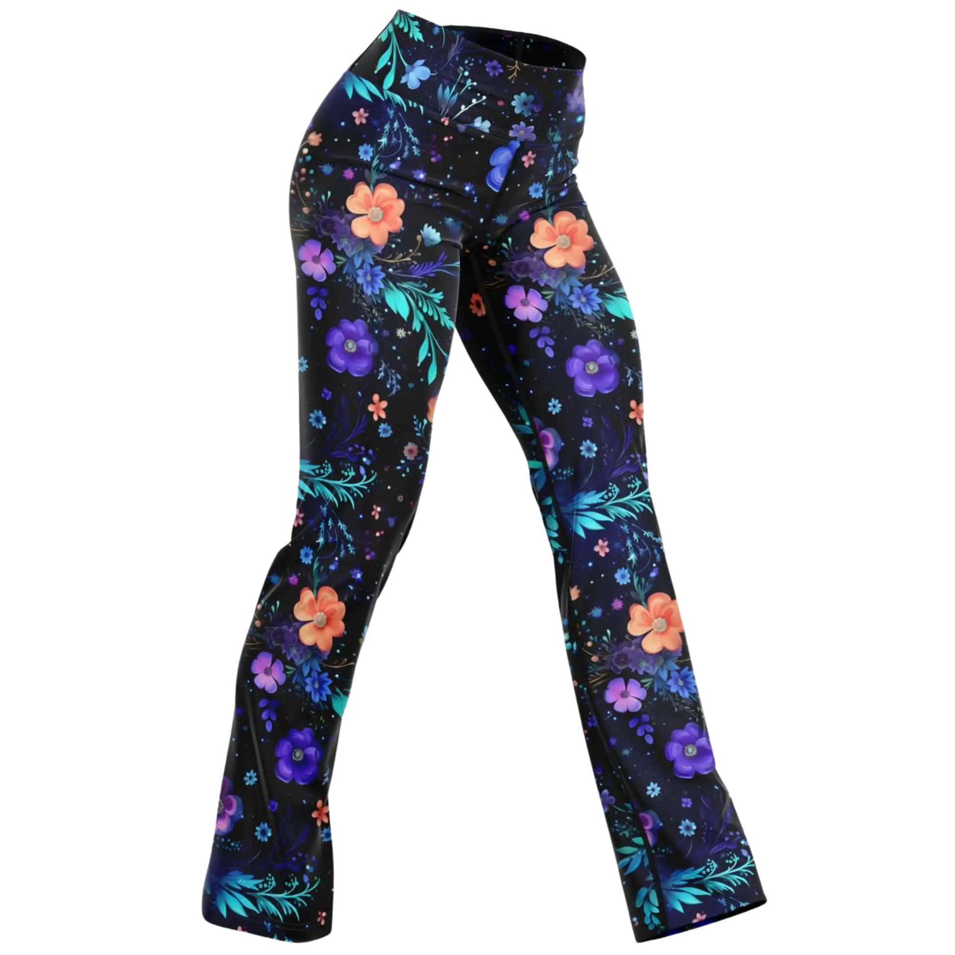 GALACTIC FLORAL PATTERN YOGA FLARE LEGGINGS - XS - Flare