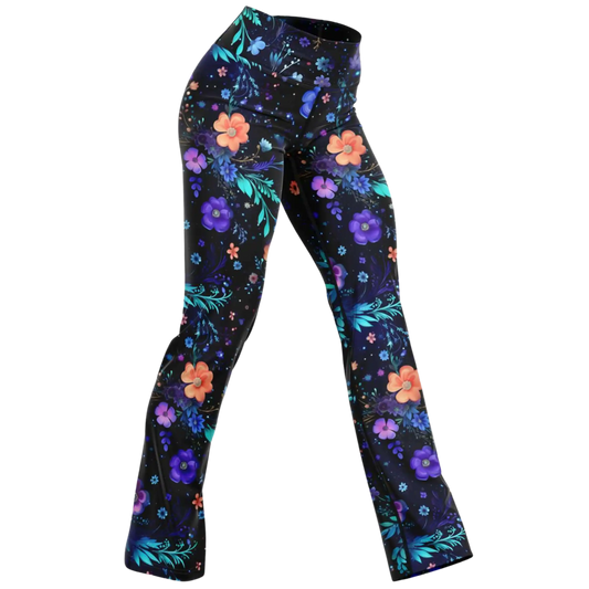 GALACTIC FLORAL PATTERN YOGA FLARE LEGGINGS - XS - Flare